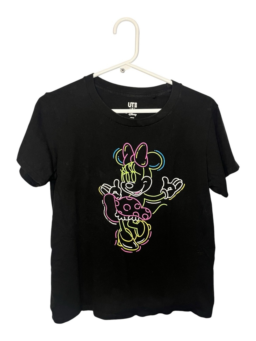 Disney Women’s Black T-Shirt with Neon Minnie Graphic